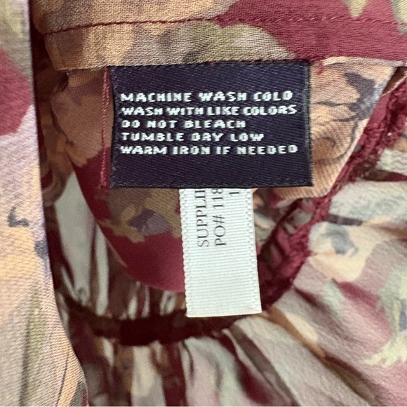 American Living Red Floral Puff Sleeve Blouse with Tie Front - Large - Picture 6 of 7